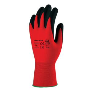 MÁRTOTT FEKETE LATEX KESZTYŰ, PIROS TEXTIL KÉZHÁTTAL